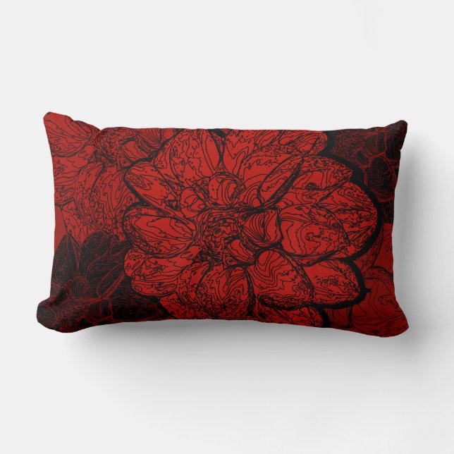 Abstrakt Elegant Ruby Red & Black Dahlia Blommigt Lumbarkudde (Framsida)