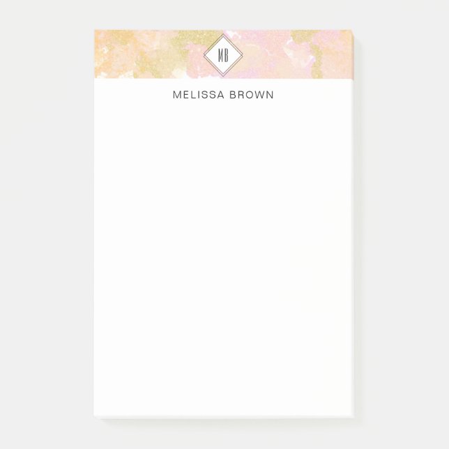 Abstrakt Elegant Vattenfärg Monogram Rosa Guld Post-it Block (Framsida)