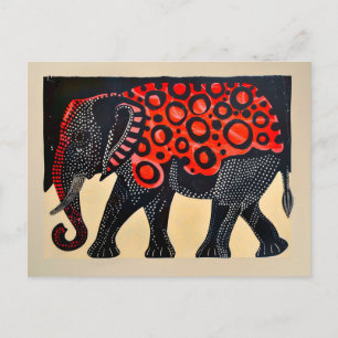 Abstrakt Elephant med stora röda cirklar Helg Vykort