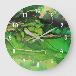 Abstrakt Emerald Grönt Guld Art Large Clock Stor Klocka