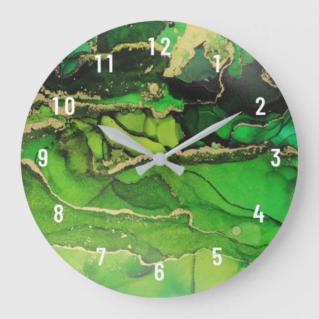 Abstrakt Emerald Grönt Guld Art Large Clock Stor Klocka (Framsida)
