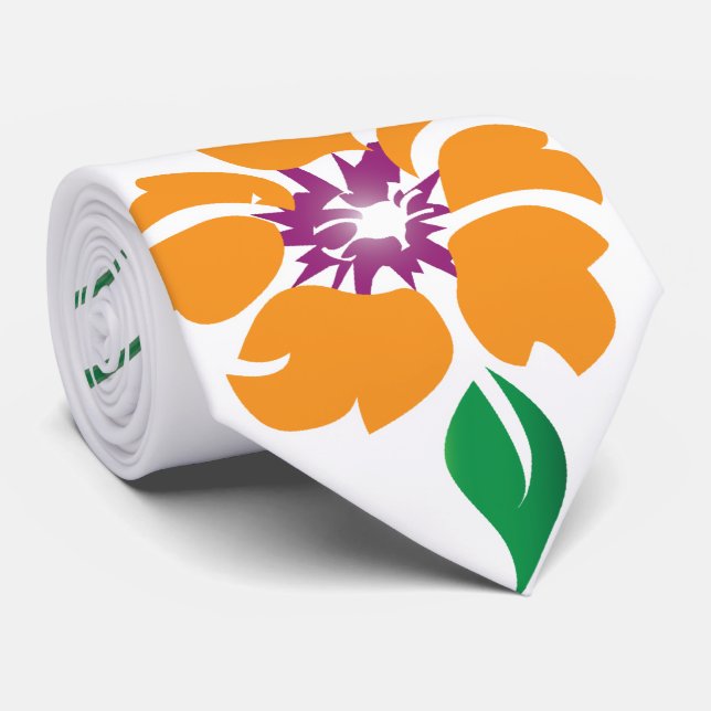 Abstrakt - en Orange blomma och Löv Slips (Rullad)