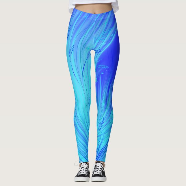Abstrakt Enchanted Garden Blue Leggings (Framsida)