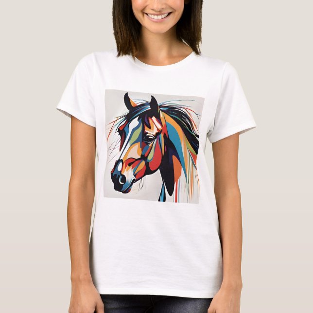 Abstrakt Equestrian Horse Mustang Pony Bronco Colt T Shirt (Framsida)