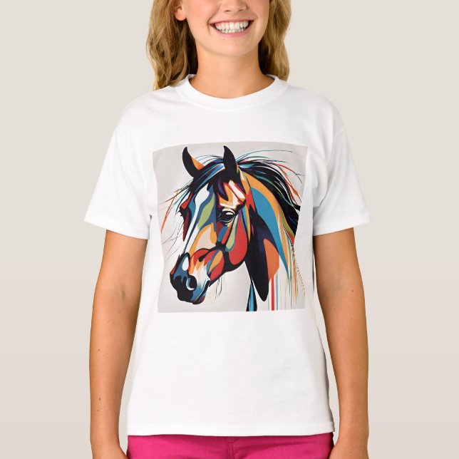 Abstrakt Equestrian Horse Mustang Pony Bronco Colt T Shirt (Framsida)