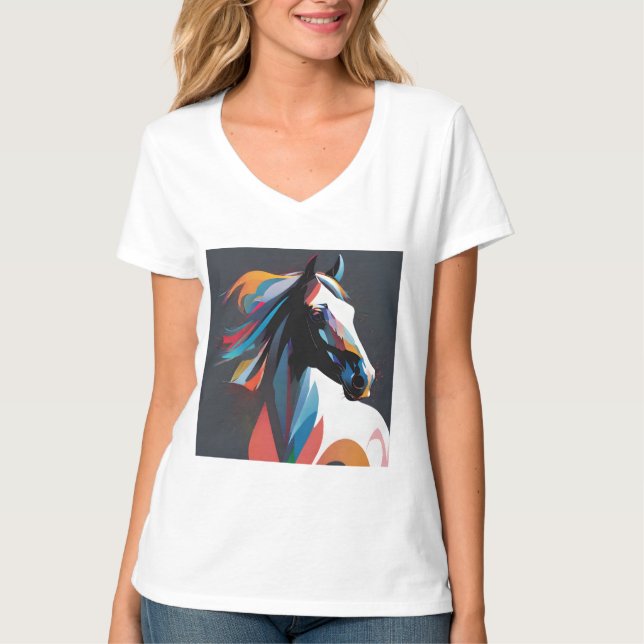 Abstrakt Equestrian Horse Mustang Pony Bronco Colt T Shirt (Framsida)