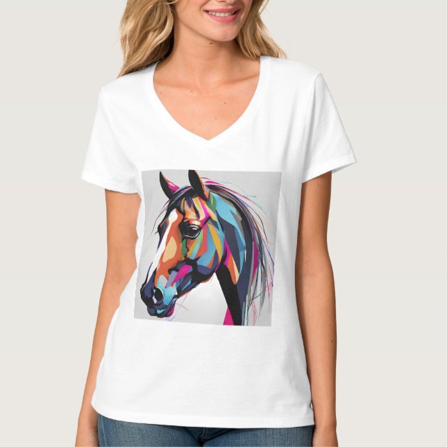 Abstrakt Equestrian Horse Mustang Pony Bronco Colt T Shirt (Framsida)
