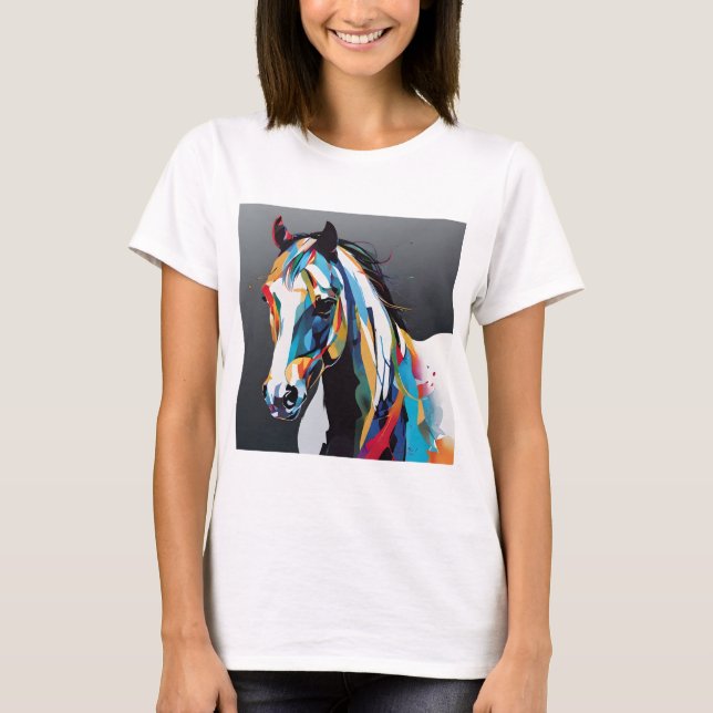 Abstrakt Equestrian Horse Mustang Pony Bronco Colt T Shirt (Framsida)