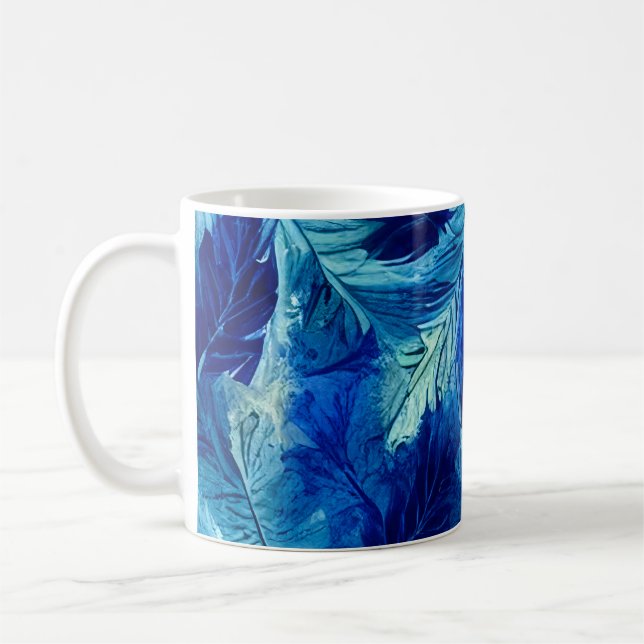 Abstrakt estetisk akvarell marinblå lövverk kaffemugg (Vänster)