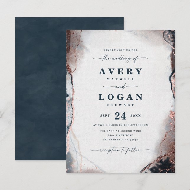 Abstrakt Eterisk Mörkblå Bröllopsinbjudan Meddelande Vykort (Fram/baksida)