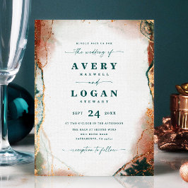Abstrakt Eterisk Teal & Koppar Bröllopsinbjudan Meddelande Vykort