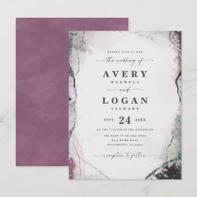 Abstrakt Etheral Lilac Lila Wedding bjudande Meddelande Vykort (Fram/baksida)