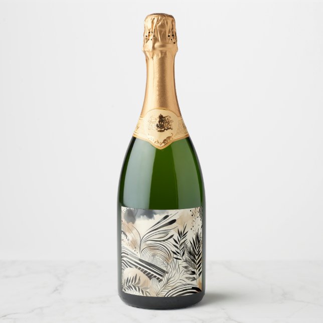 abstrakt etikett för champagneflaska med botaniska (Framsida)