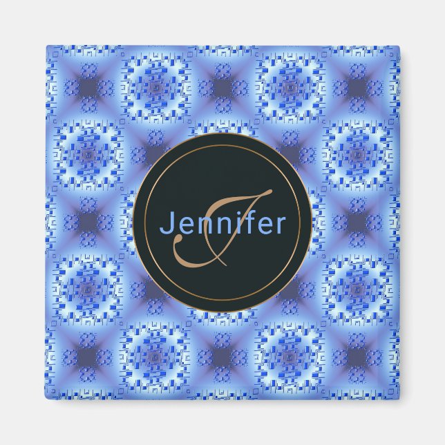 abstrakt etnisk geometrisk blå mönster. magnet (Framsidan)