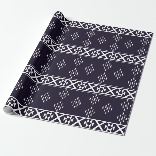Abstrakt Etnisk geometrisk mönster-utformning Blåt Presentpapper (Utrullad)