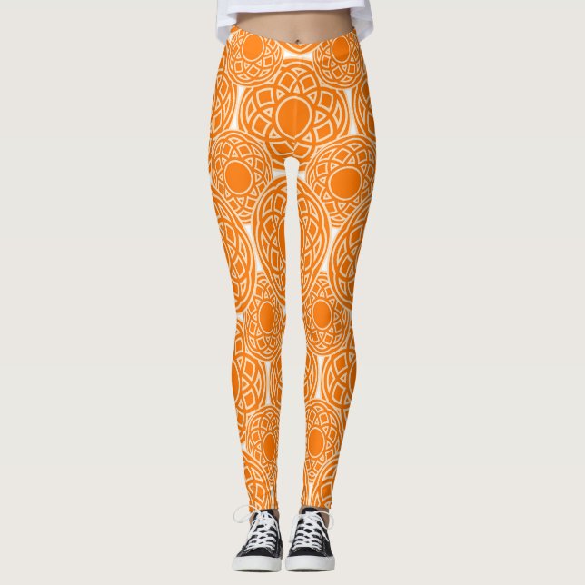 Abstrakt etnisk orange geometrisk modell leggings (Framsida)