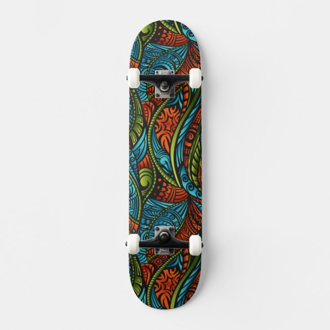 Abstrakt etnisk tapet old school skateboard bräda 18 cm (Framsida)