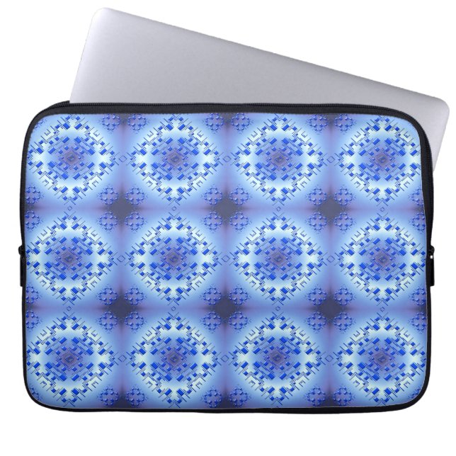 Abstrakt etniskt geometriskt blåttmönster laptop sleeve (Framsidan)