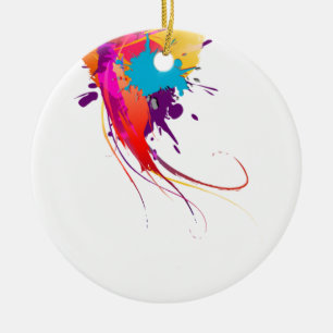 Abstrakt Exotic Butterfly Paint Splatters Julgransprydnad Keramik