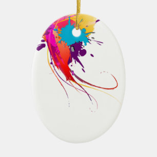Abstrakt Exotic Butterfly Paint Splatters Julgransprydnad Keramik
