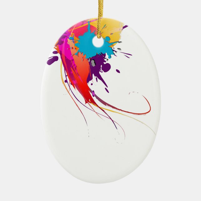Abstrakt Exotic Butterfly Paint Splatters Julgransprydnad Keramik (Framsidan)