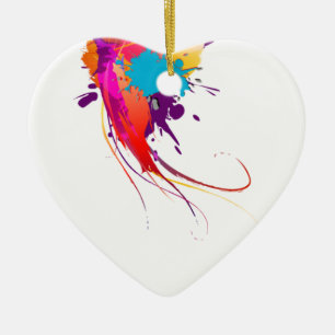 Abstrakt Exotic Butterfly Paint Splatters Julgransprydnad Keramik