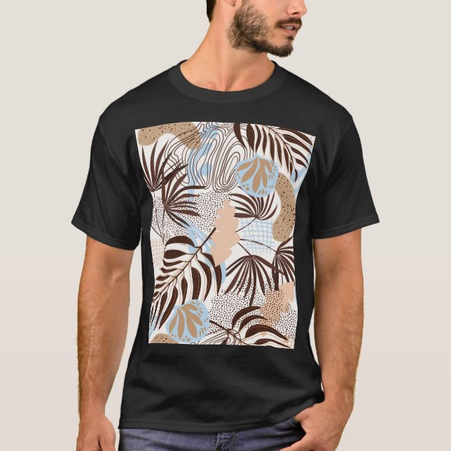 Abstrakt Exotiska växter Mönster T Shirt (Framsida)