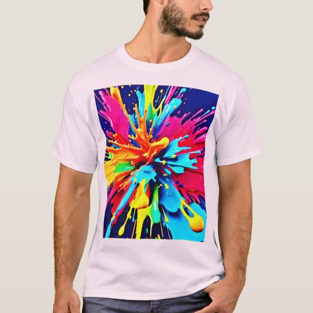 Abstrakt Explosion av Färg och färg T Shirt (Framsida)