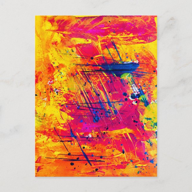 Abstrakt Expression Art Orange Gult Red Blue Vykort (Framsida)