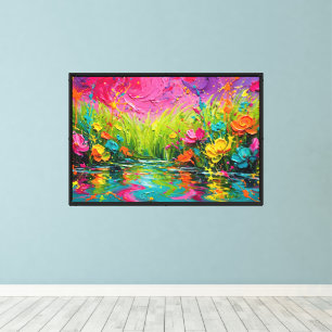 Abstrakt expressionist blomsterträdgård på canvas