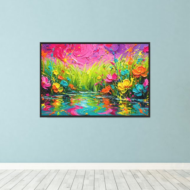 Abstrakt expressionist blomsterträdgård på canvas (Insitu (trägolv))
