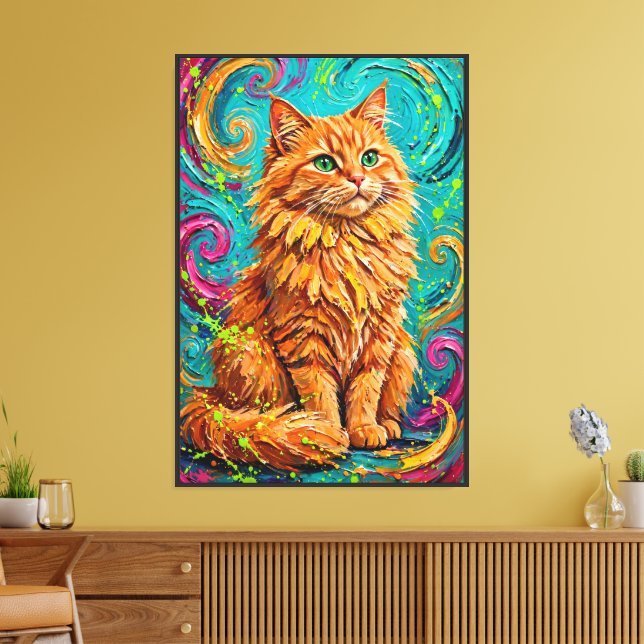 Abstrakt expressionist fluffig kattduk  canvastryck (Insitu (Vardagsrum))