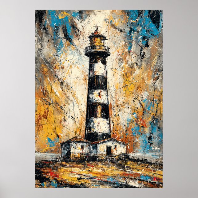 Abstrakt expressionist fyrskildring kust poster (Framsidan)