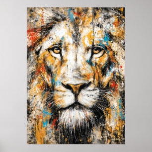 Abstrakt expressionist Lejonporträtt Modern Vild Poster