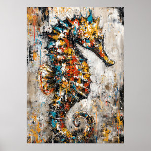 Abstrakt expressionist sjöhästavbildning kust poster