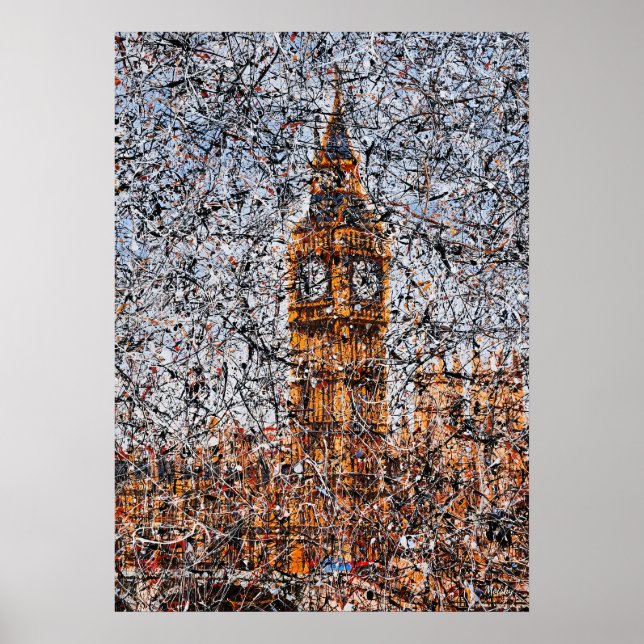 Abstrakt expressionistisk Big Ben London Drip Art Poster (Framsidan)