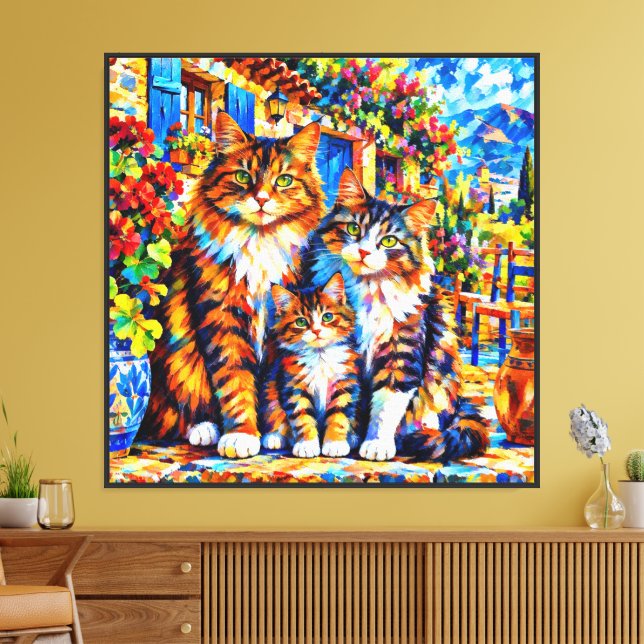 Abstrakt expressionistisk färgrik kattduk  canvastryck (Insitu (Vardagsrum))