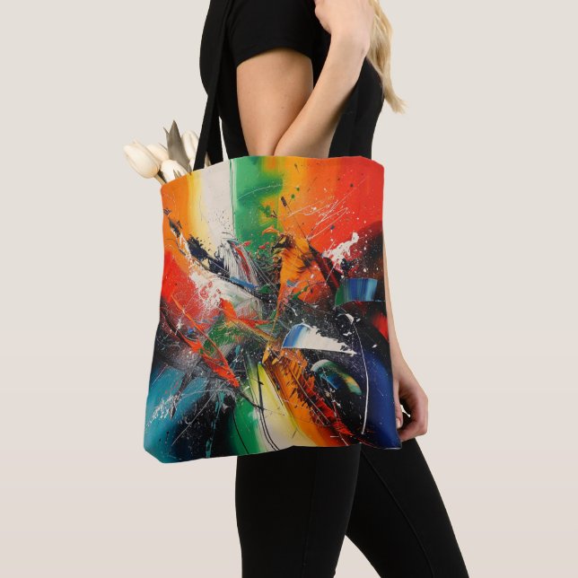 Abstrakt expressionistisk färgrik målarkonst handv tygkasse (Närbild)