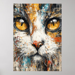 Abstrakt expressionistisk kattporträtt modernt dju poster