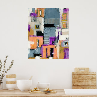 Abstrakt expressionistisk konst byggnader målning poster