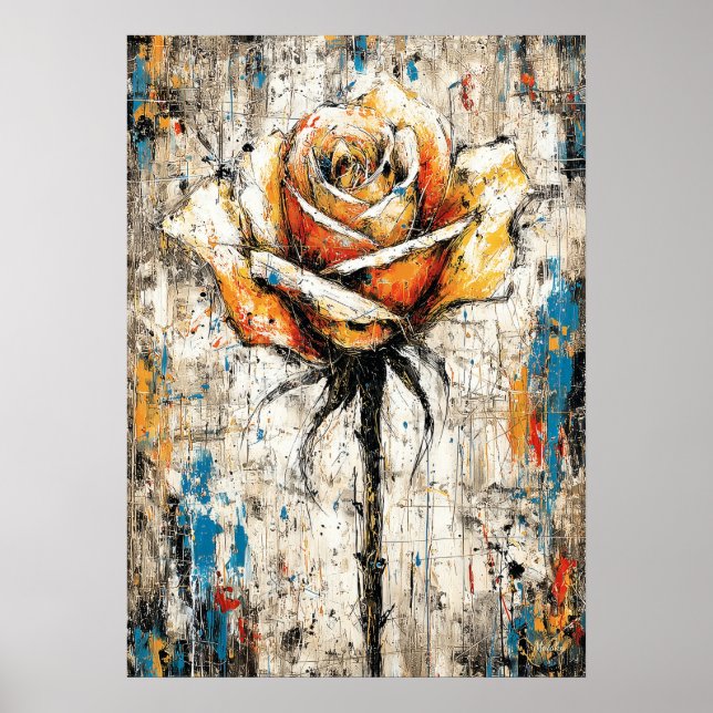 Abstrakt expressionistisk ros-målning modern bloms poster (Framsidan)