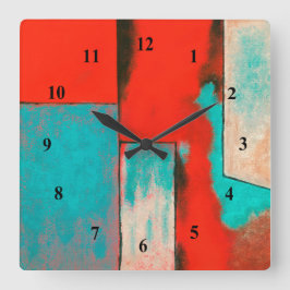 Abstrakt Expressionistkonst som målar röd turkos Fyrkantig Klocka