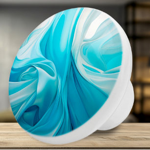 Abstrakt Fabric-Inspired Blue Ceramic Knob Knopp