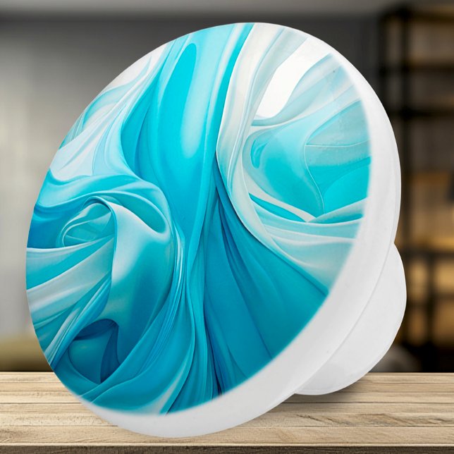 Abstrakt Fabric-Inspired Blue Ceramic Knob Knopp (Ceramic Knob - Artistic Blue Flowing Silky Fabric - Decor Accent for Any Room)
