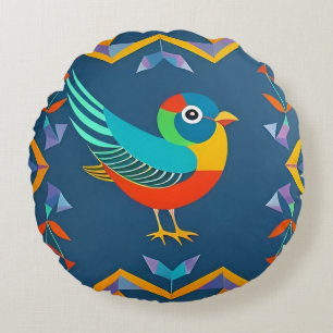 🌈 Abstrakt Fågel Rund Kudd Geometrisk Dekor 🐦✨ Kudde