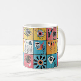 Abstrakt Fåglar och Blommar Kaffemugg