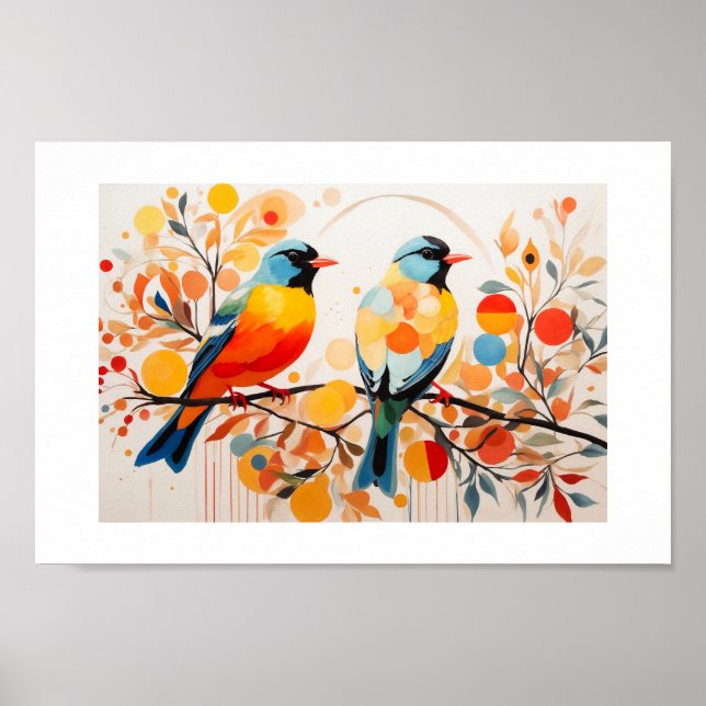 Abstrakt Fåglar som står på Gren Poster (Framsidan)