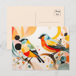 Abstrakt Fåglar som står på Gren Vykort