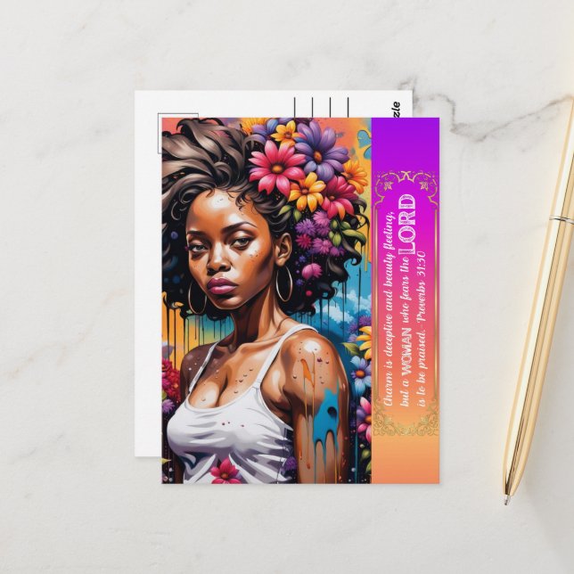 Abstrakt Faith Proverbs 31 30 Vykort (Fram/Back In Situ)