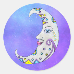 Abstrakt Fantasy Crescent Måne Colorful forms Runt Klistermärke